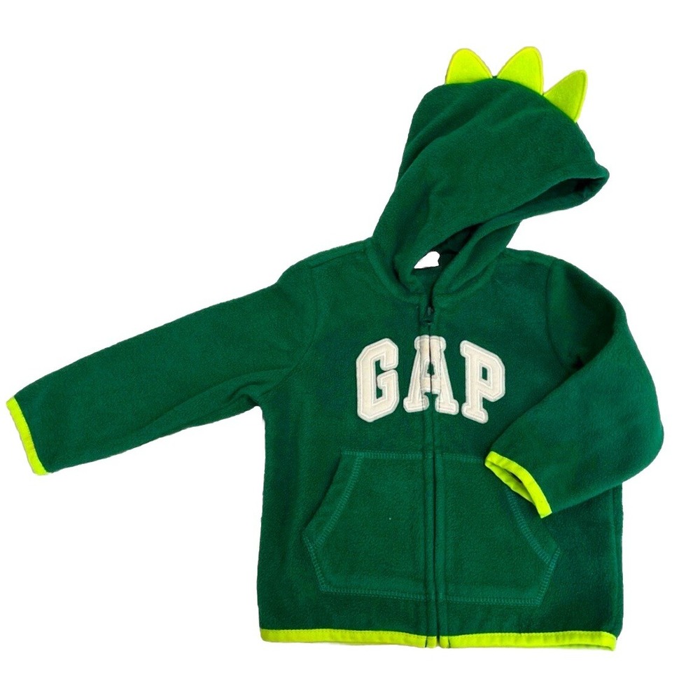 Baby GAP Hoodie Sweatshirt 12-18 months Dinosaur Hood Full Zip Green LOGO UNISEX - Picture 11 of 11